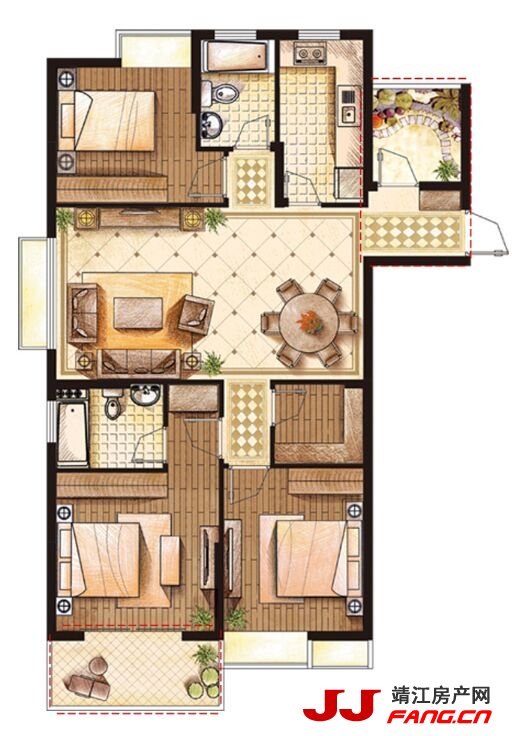 靖江城南大院江景公寓户型图(图1)